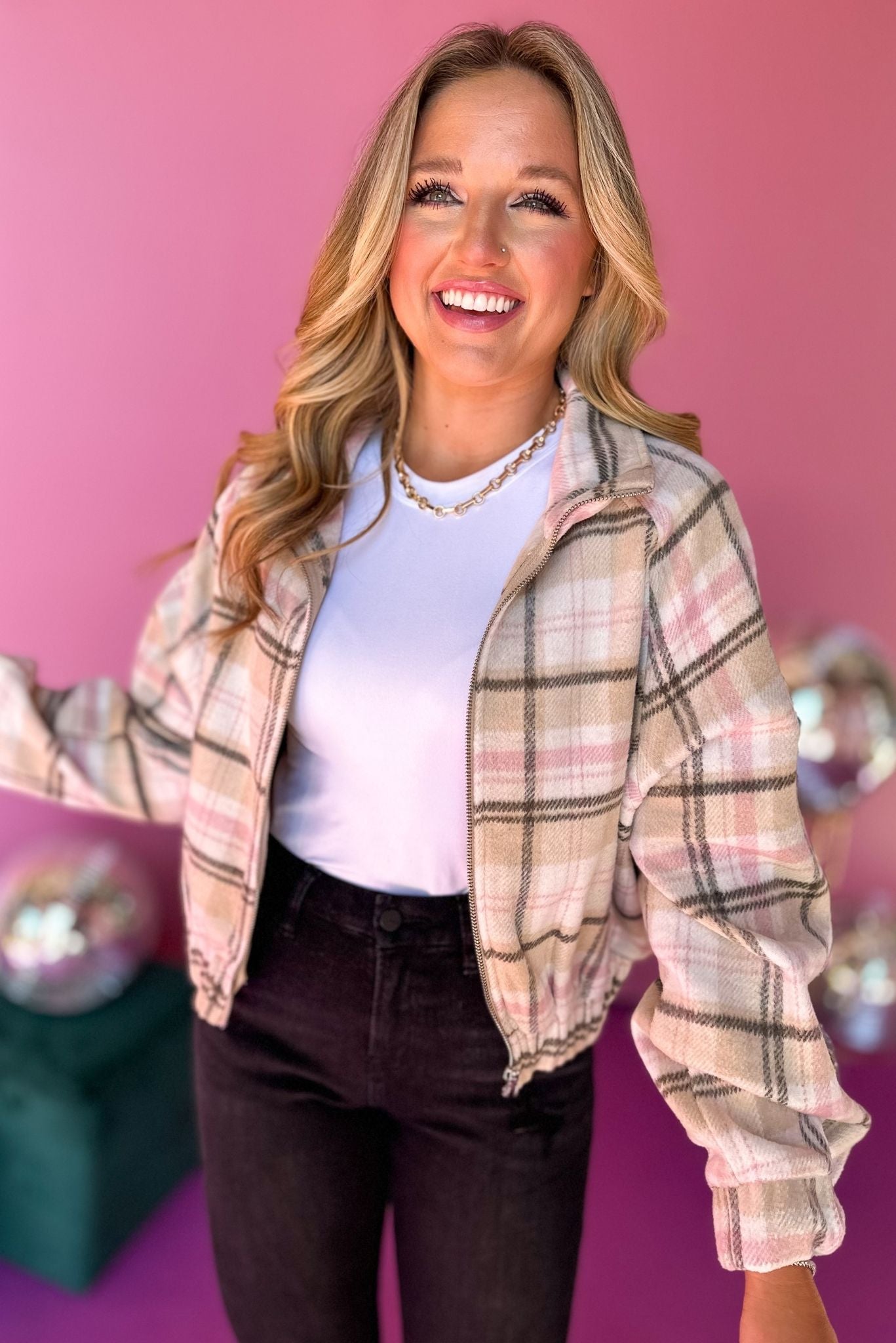 Pink Plaid Jacket, must have jacket, must have print, fall fashion, fall jacket, elevated style, fall style, elevated jacket, mom style, shop style your senses by mallory fitzsimmons