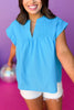 Blue Split Neck Banded Sleeve Poplin Top, must have top, must have style, summer style, spring fashion, elevated style, elevated top, mom style, shop style your senses by mallory fitzsimmons, ssys by mallory fitzsimmons  Edit alt text