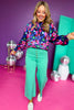 Cobalt Blue Floral Printed Smocked Neck Long Sleeve Top, must have top, must have style, office style, winter fashion, elevated style, elevated top, mom style, work top, shop style your senses by mallory fitzsimmons
