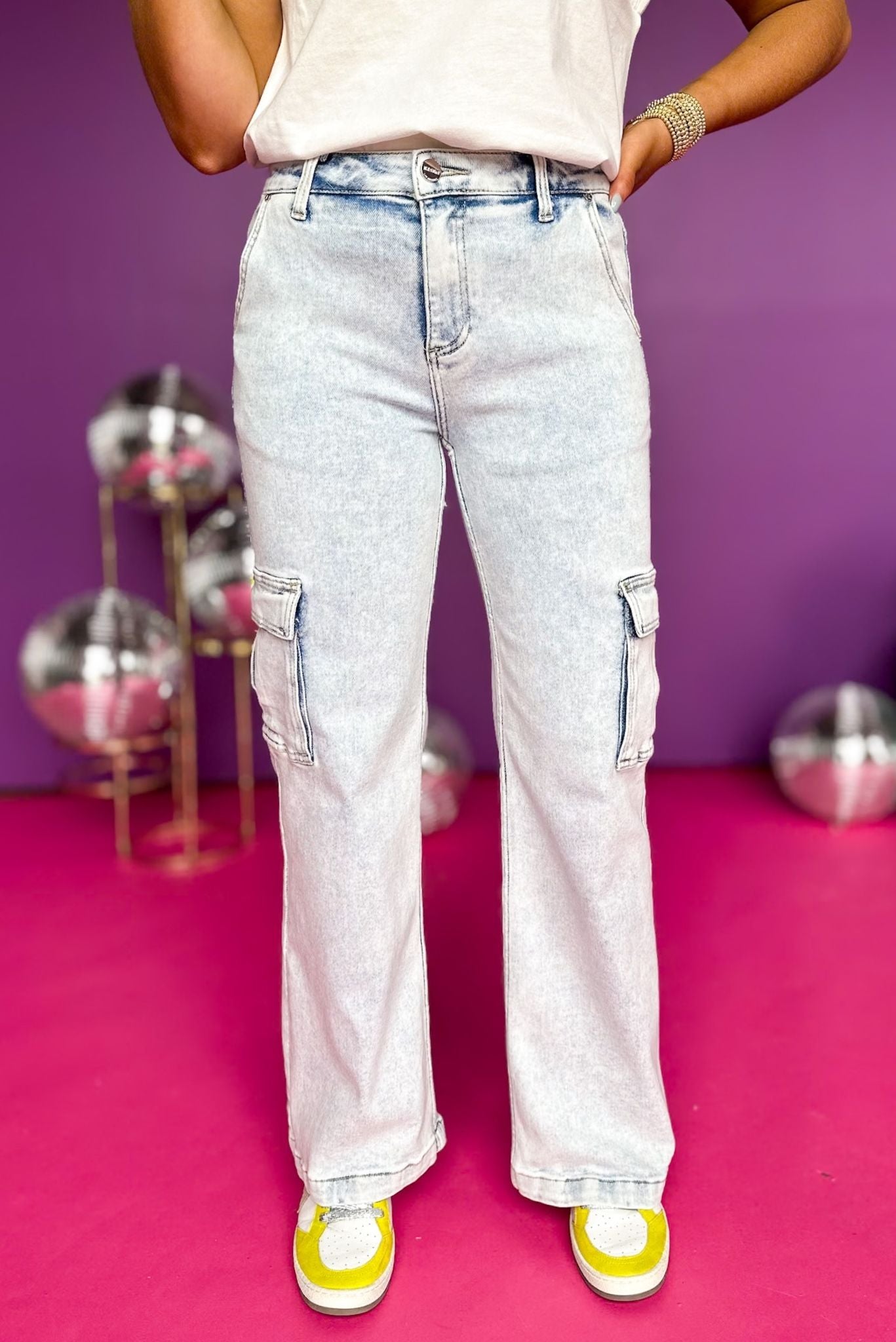 Risen Blue Light Wash High Rise Wide Leg Cargo Jeans, must have jeans, must have style, must have comfortable style, spring fashion, spring style, street style, mom style, elevated comfortable, elevated style, shop style your senses by mallory fitzsimmons