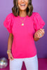 Hot Pink Layered Bubble Short Sleeve Top, office top, office wear, must have top, must have style, summer style, spring fashion, elevated style, elevated top, mom style, shop style your senses by mallory fitzsimmons, ssys by mallory fitzsimmons  Edit alt text