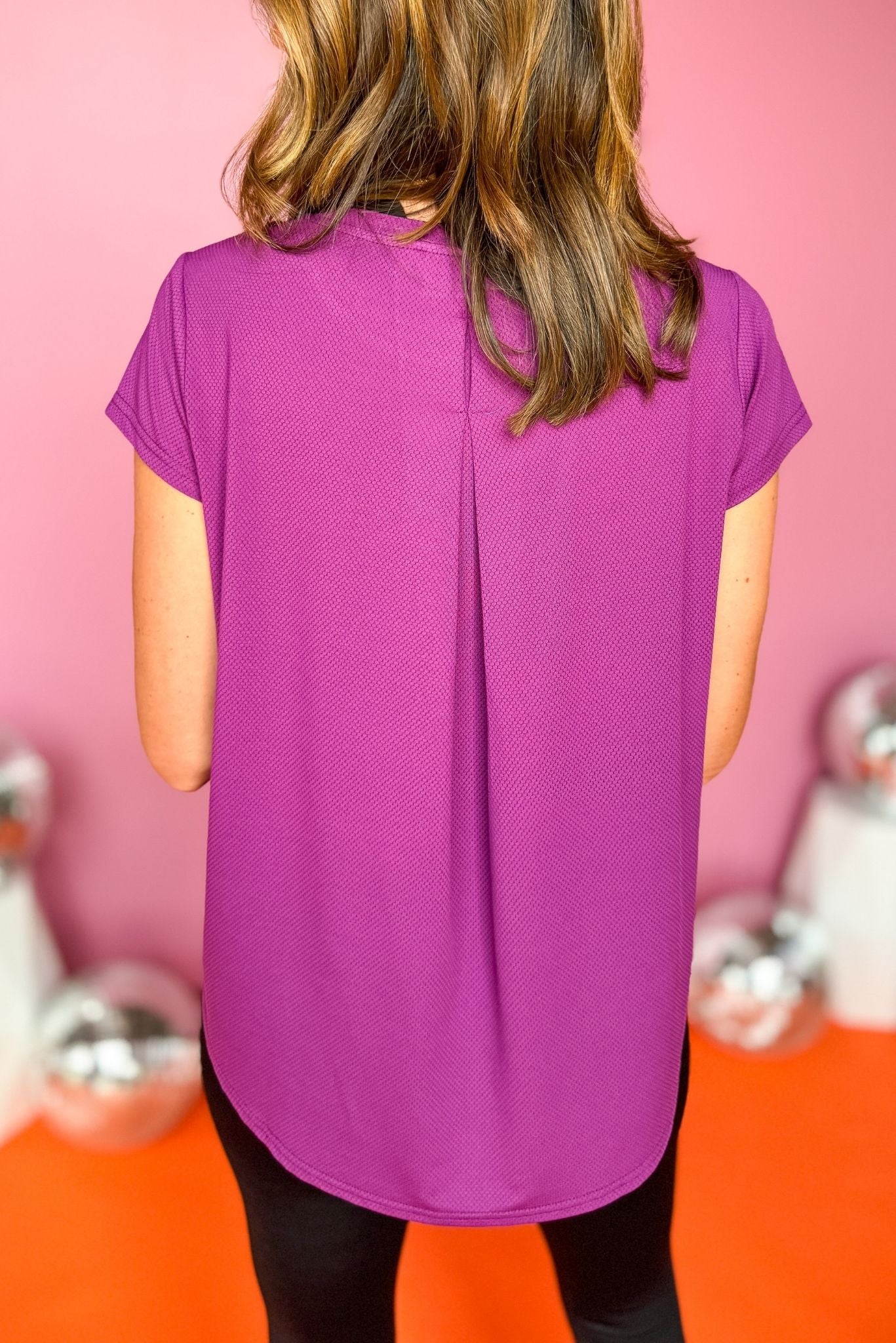 SSYS Purple Honeycomb Short Sleeve Active Top,  ssys the label, athleisure, elevated athleisure, must have top, athletic top, bright top, athletic style, mom style, shop style your senses by mallory fitzsimmons, ssys by mallory fitzsimmons