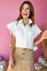 Off White Eyelet Front Pocket Ruffle Sleeve Top, Western top, western style, rodeo style, concert style, must have concert, must have style, elevated top, elevated style, spring style, mom style, shop style your senses by Mallory Fitzsimmons, says by Mallory Fitzsimmons