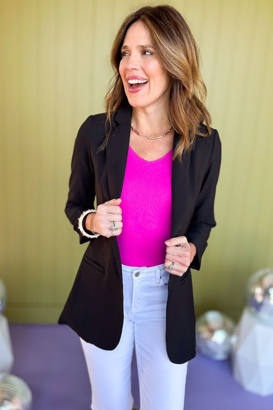 Black Collared Long Sleeve Blazer Jacket *FINAL SALE* *Final Sale*, must have blazer, must have style, elevated blazer, elevated style, saturday steal, mom style, office style, work to weekend, shop style your senses by mallory fitzsimmons, ssys by mallory fitzsimmons