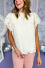 Ivory Frill Neck Lace Eyelet Detail Top, lace top, must have top, spring top, spring style, elevated style, mom style, mothers day top, church top, church style, shop style your senses by Mallory Fitzsimmons, ssys by Mallory Fitzsimmons  Edit alt text