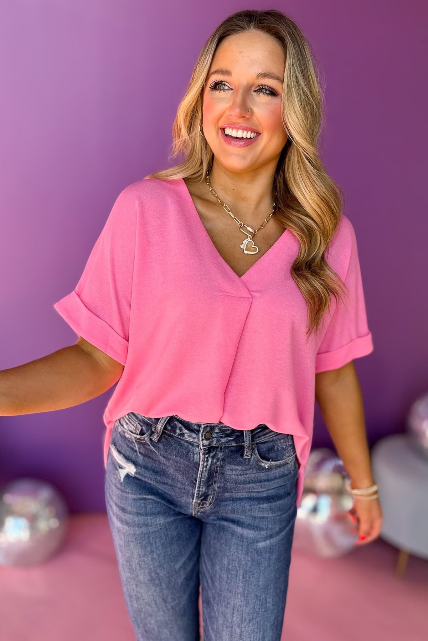 Pink V Neck Short Sleeve Knit Top, must have top, must have style, office style, spring fashion, elevated style, elevated top, mom style, work top, shop style your senses by mallory fitzsimmons