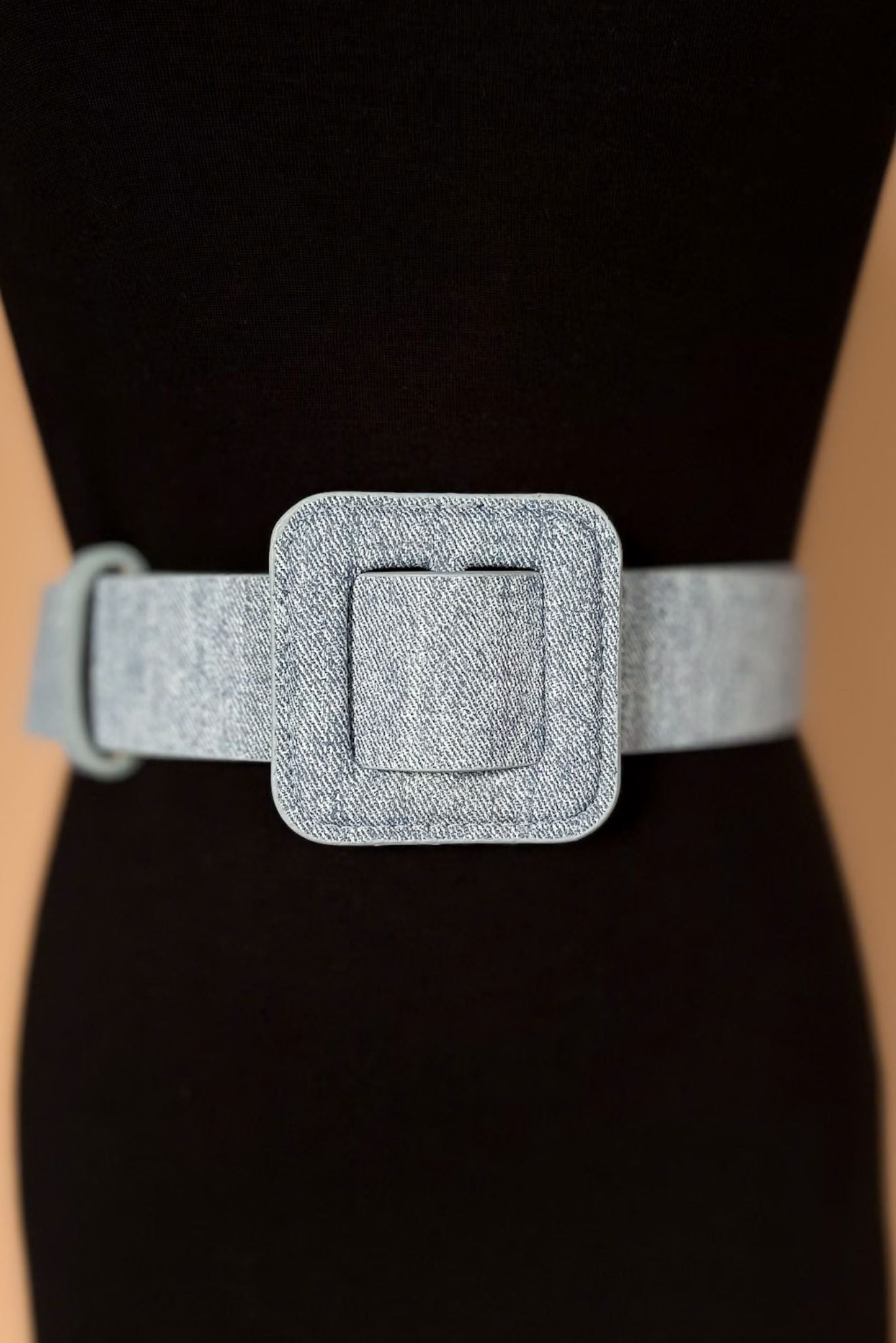 Blue Light Wash Denim Square Buckle Belt, accessory, belt, denim belt, elevated belt, must have belt, shop style your senses by mallory fitzsimmons