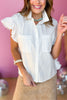 Off White Eyelet Front Pocket Ruffle Sleeve Top, Western top, western style, rodeo style, concert style, must have concert, must have style, elevated top, elevated style, spring style, mom style, shop style your senses by Mallory Fitzsimmons, says by Mallory Fitzsimmons