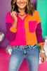 Fuchsia Colorblock Pocket Detail Button Front Long Sleeve Top, must have top, must have style, office style, winter fashion, elevated style, elevated top, mom style, work top, shop style your senses by mallory fitzsimmons