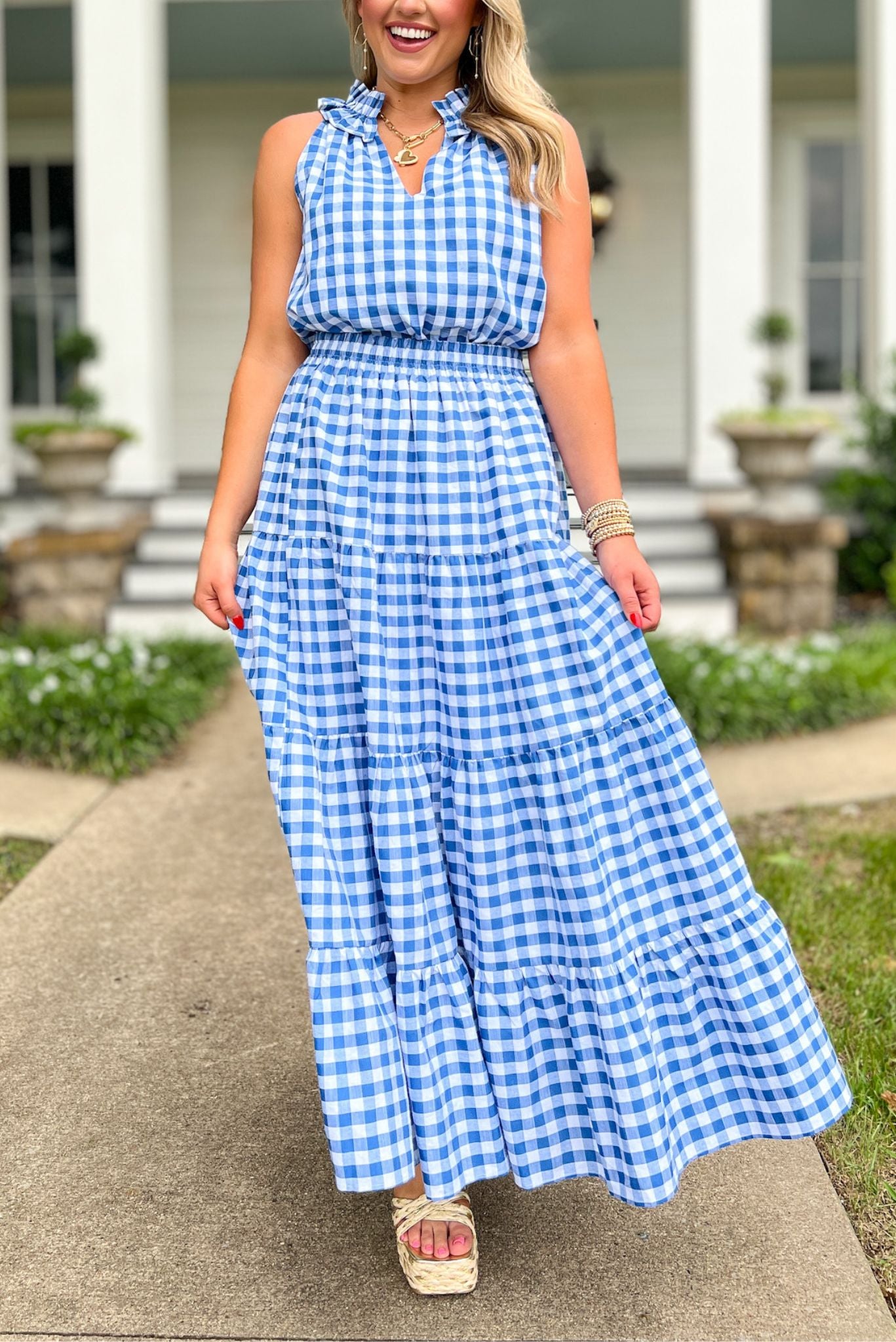 SSYS The Sadie Maxi Skirt In Blue Gingham, ssys skirt, ssys the label, elevated skirt, must have skirt, Fourth of July collection, must have style, mom style, summer style, shop style your senses by MALLORY FITZSIMMONS, ssys by MALLORY FITZSIMMONS