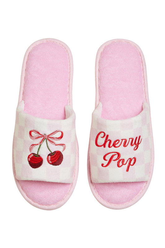 Pink Embroidered Cherry Slippers *FINAL SALE*