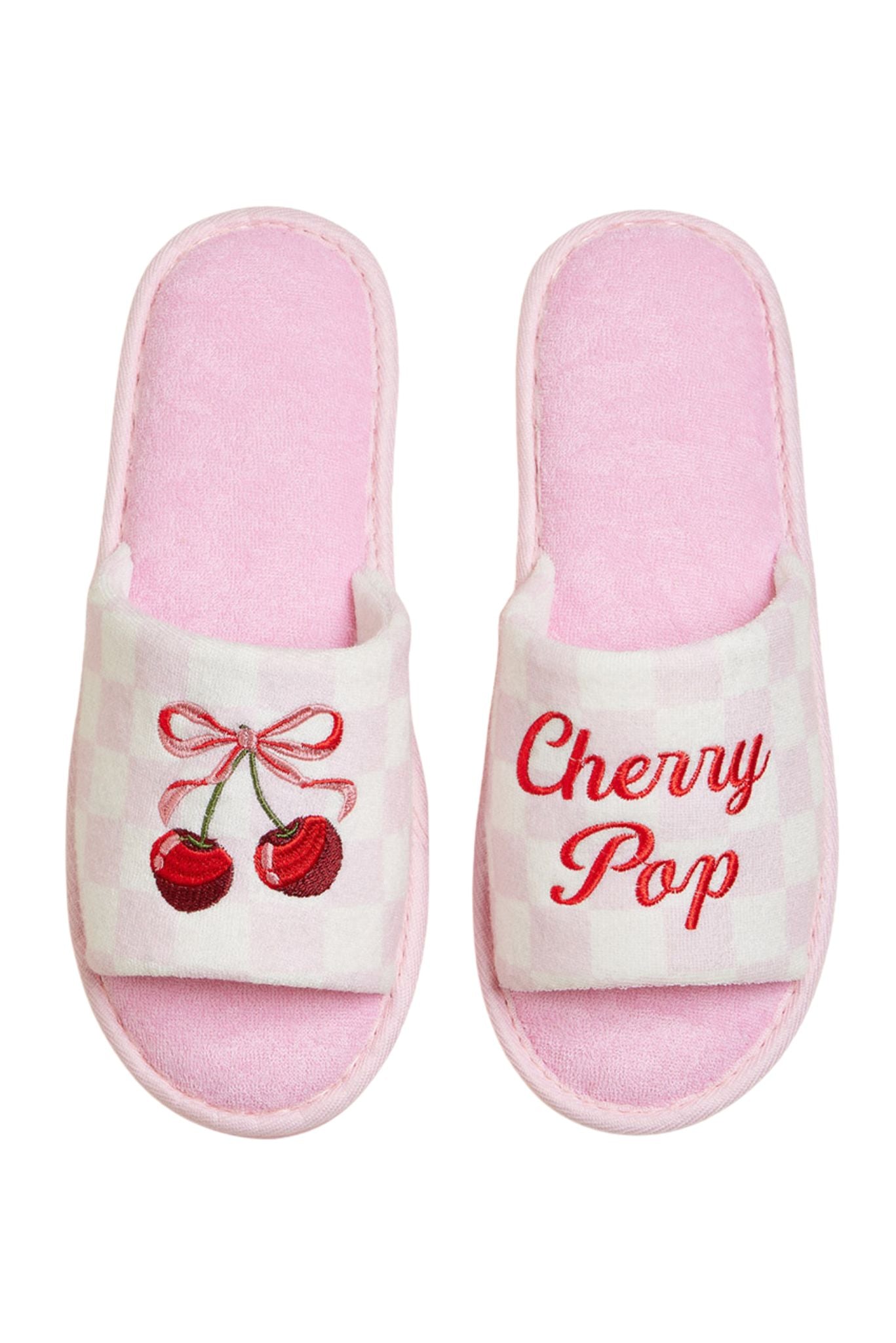 Pink Embroidered Cherry Slippers *FINAL SALE*