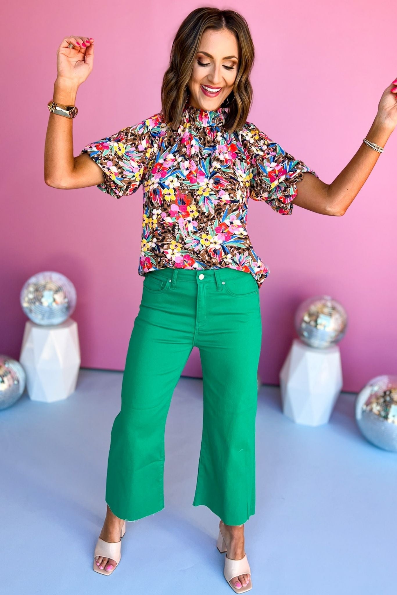 THML Pink Multi Floral Puff Sleeve Top, must have top, must have style, brunch style, church style, spring fashion, elevated style, elevated top, mom style, shop style your senses by mallory fitzsimmons, ssys by mallory fitzsimmons