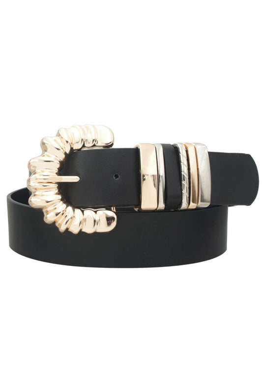 Black Rippled Two Tone Metal Loop Belt