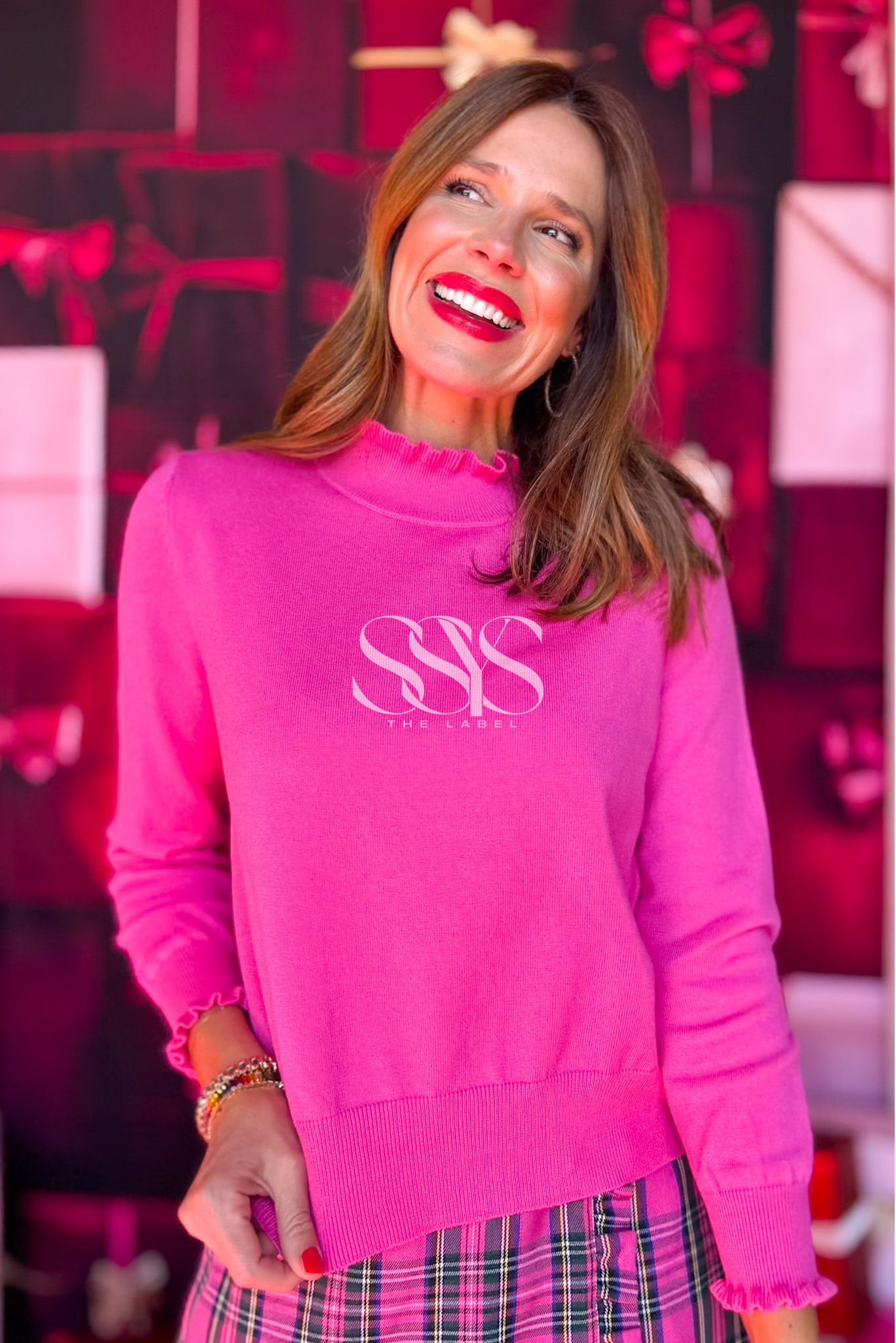 SSYS Darby Ruffle Neck Sweater In Pink