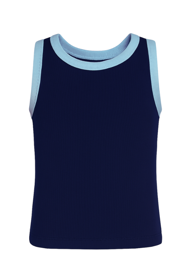 SSYS Kids Ribbed Contrast Crew Neck Tank In Navy