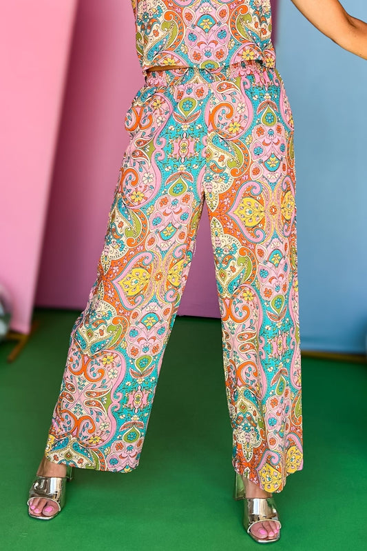 Orange Multi Paisley Print Wide Leg Pants, printed pants, must have pants, paisley pants, wide leg pants, elevated style, summer style, matching pants, mom style, shop style your senses by Mallory Fitzsimmons, ssys by Mallory Fitzsimmons