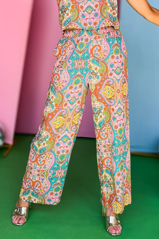 Orange Multi Paisley Print Wide Leg Pants, printed pants, must have pants, paisley pants, wide leg pants, elevated style, summer style, matching pants, mom style,  shop style your senses by Mallory Fitzsimmons, ssys by Mallory Fitzsimmons