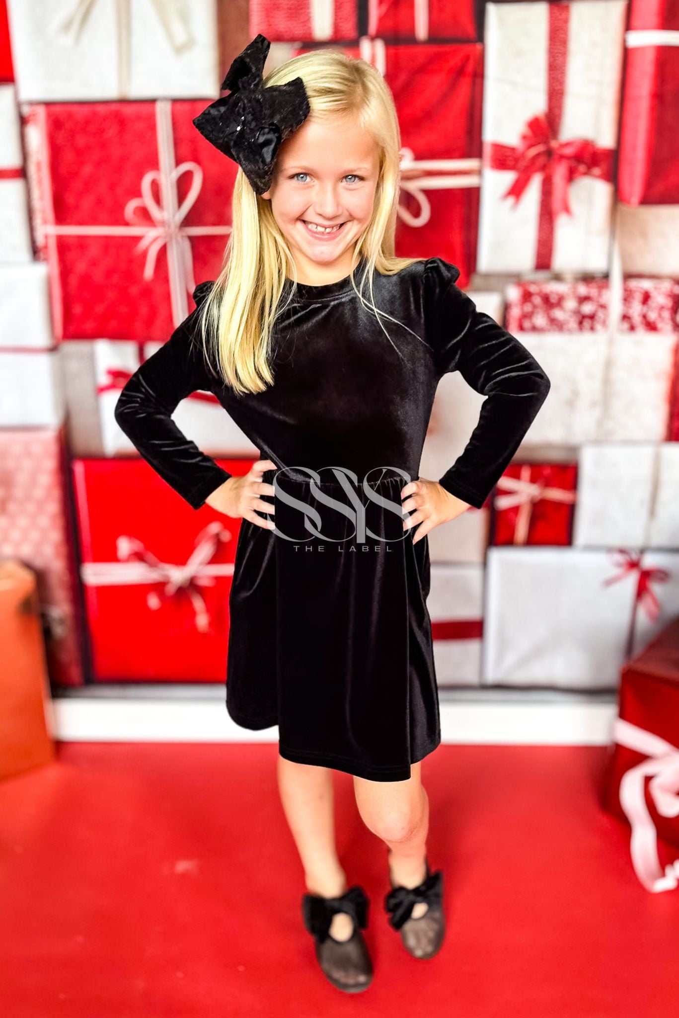 SSYS Kids Angel Velvet Twirl Dress In Black