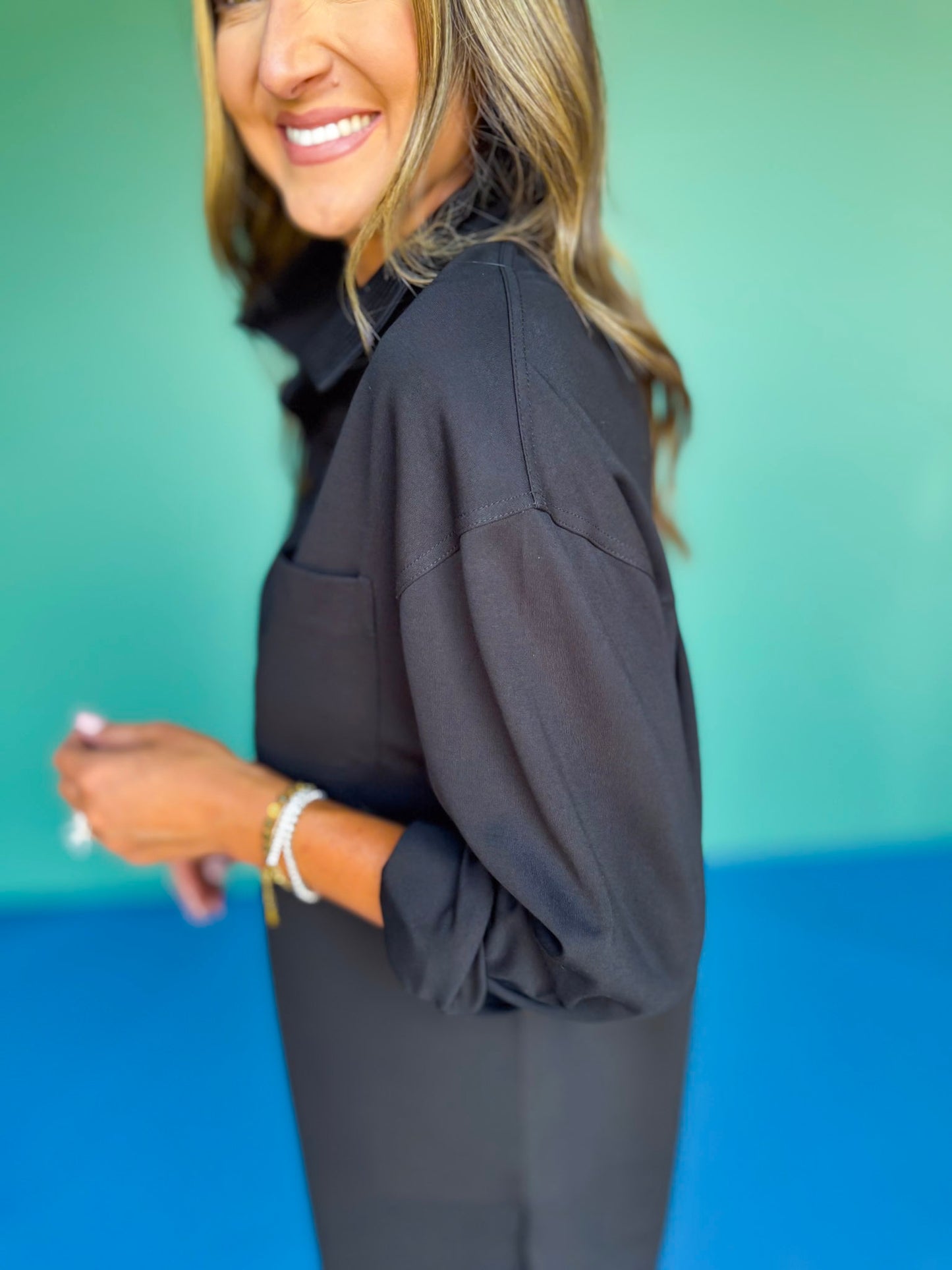 SSYS Emilia Collared Front Pocket Top In Black
