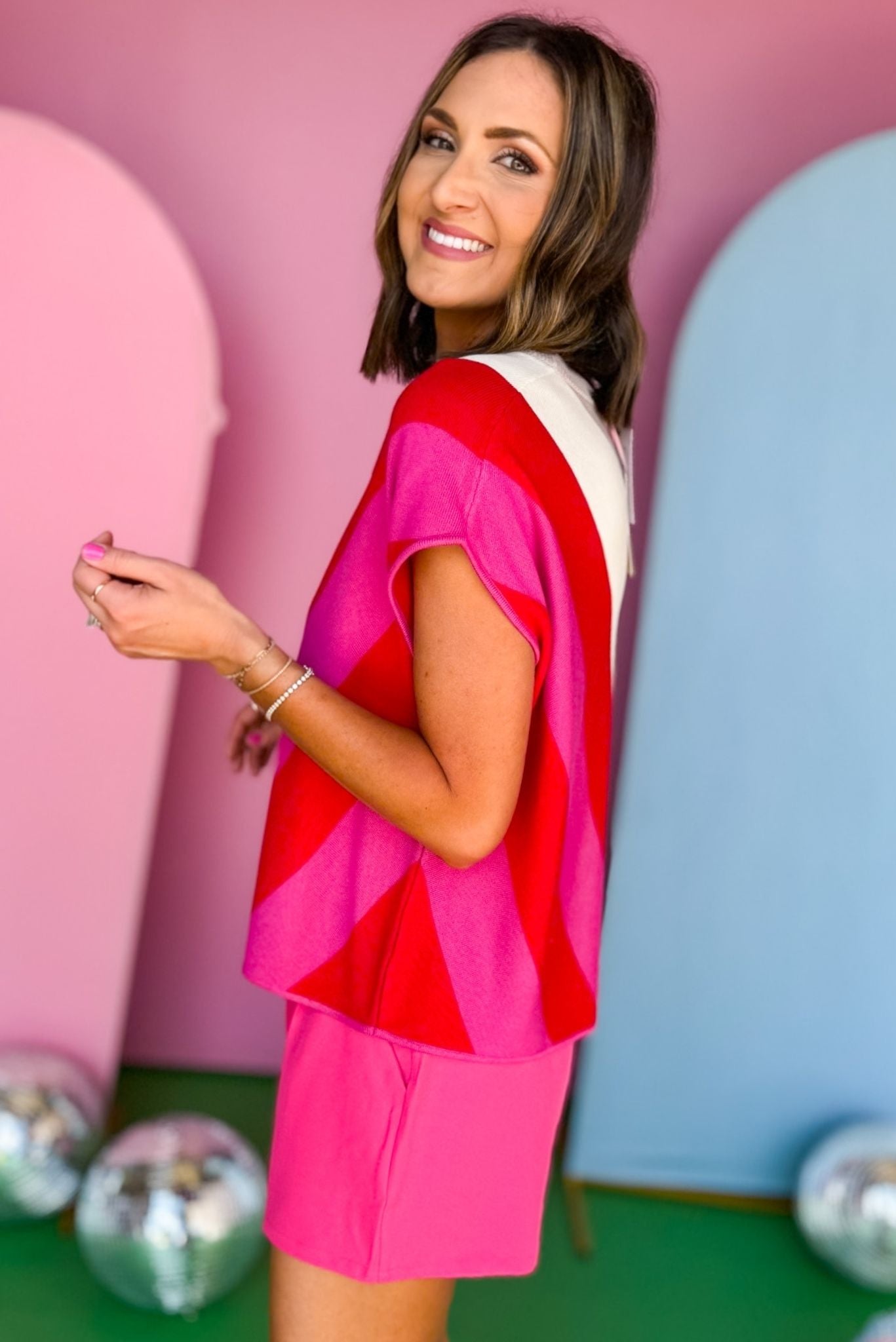Red Multi Stripe Round Neck Drop Shoulder Short Sleeve Knit Top, striped top, color block top, must have top, must have style, summer style, spring fashion, elevated style, elevated top, mom style, shop style your senses by mallory fitzsimmons, ssys by mallory fitzsimmons  Edit alt text