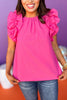 Pink Gathered Ruffle Sleeve Top, statement sleeve top, bright top, must have top, must have style, summer style, spring fashion, elevated style, elevated top, mom style, shop style your senses by mallory fitzsimmons, ssys by mallory fitzsimmons  Edit alt text