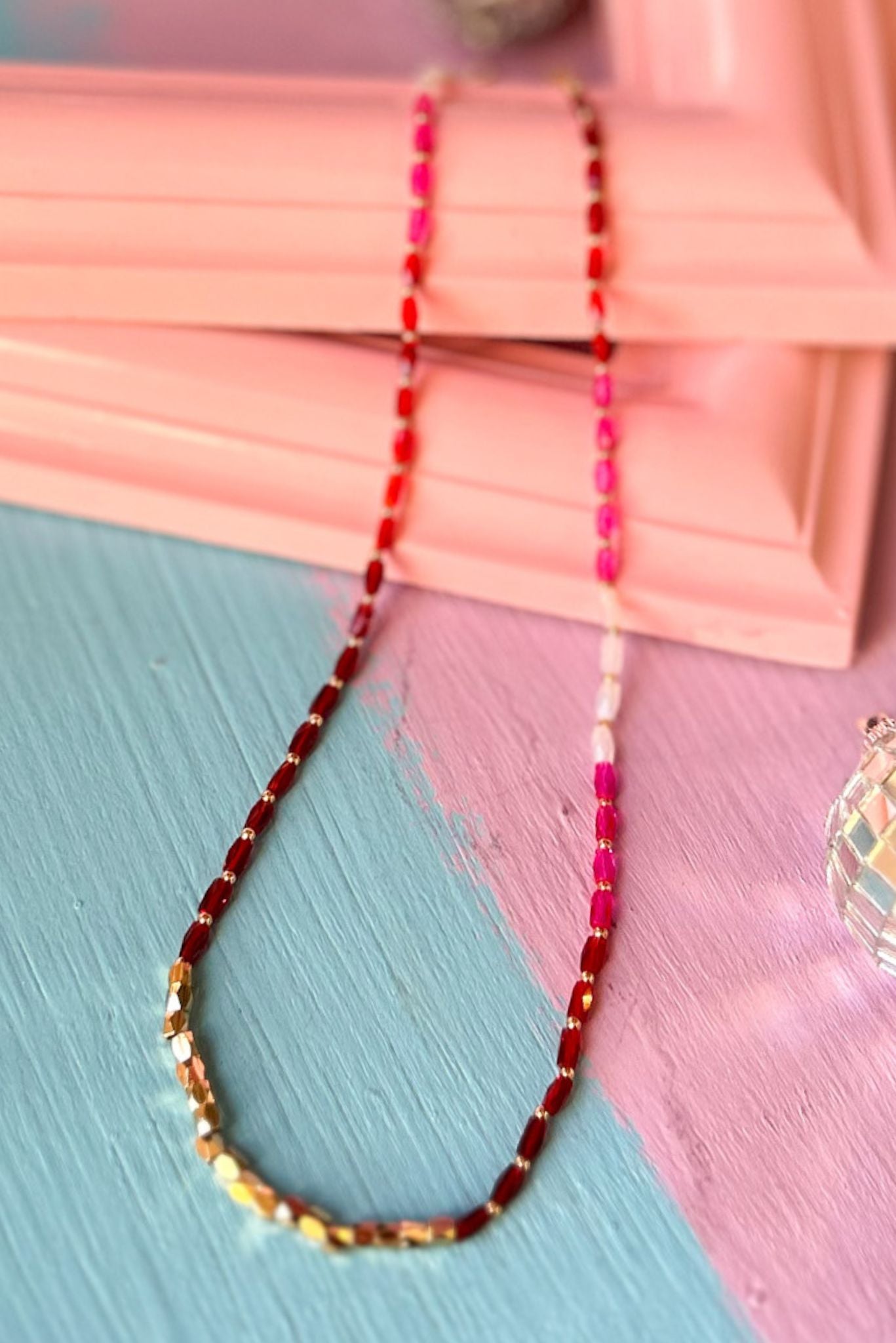 Red Metal Beads Pointed Faceted Beaded Necklace, accessory, necklace, must have necklace, shop style your senses by mallory fitzsimmons