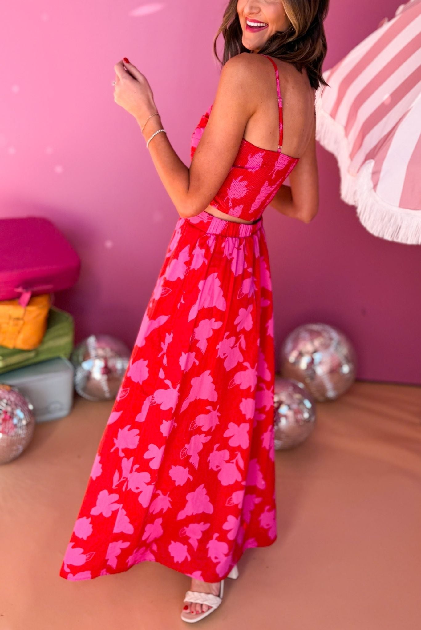 Fuchsia Floral Printed Side Slit Maxi Skirt, must have skirt, vacation skirt, summer skirt, elevated skirt, printed skirt summer style, vacation style, Cabo collection shop style your senses by mallory fitzsimmons