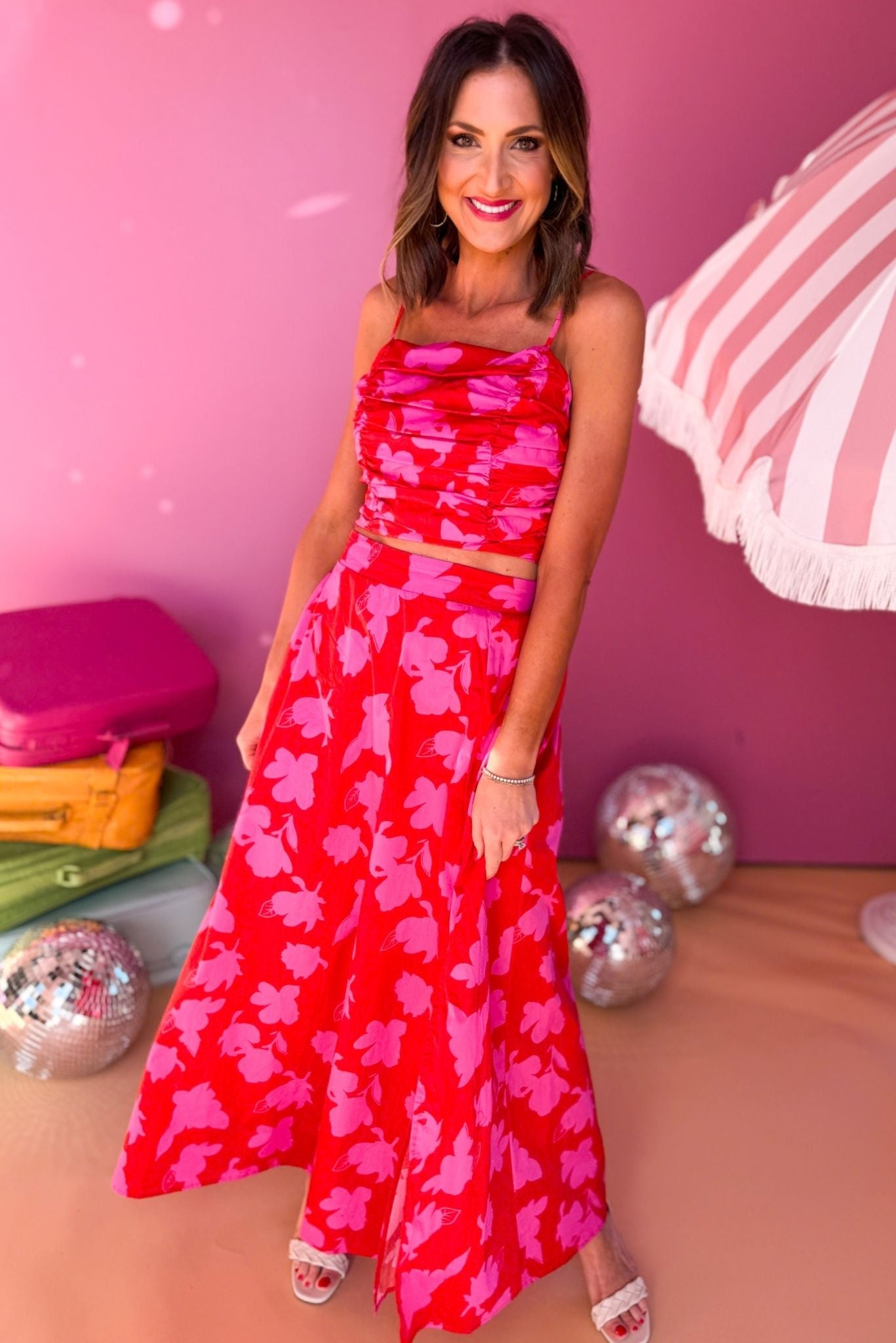 Fuchsia Floral Printed Side Slit Maxi Skirt, must have skirt, vacation skirt, summer skirt, elevated skirt, printed skirt summer style, vacation style, Cabo collection shop style your senses by mallory fitzsimmons