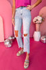 Vervet Super High Rise Distressed Straight Jeans,  distressed jeans, light wash jeans,must have jeans, must have style, must have comfortable style, spring fashion, spring style, street style, mom style, elevated comfortable, elevated style, shop style your senses by mallory fitzsimmons