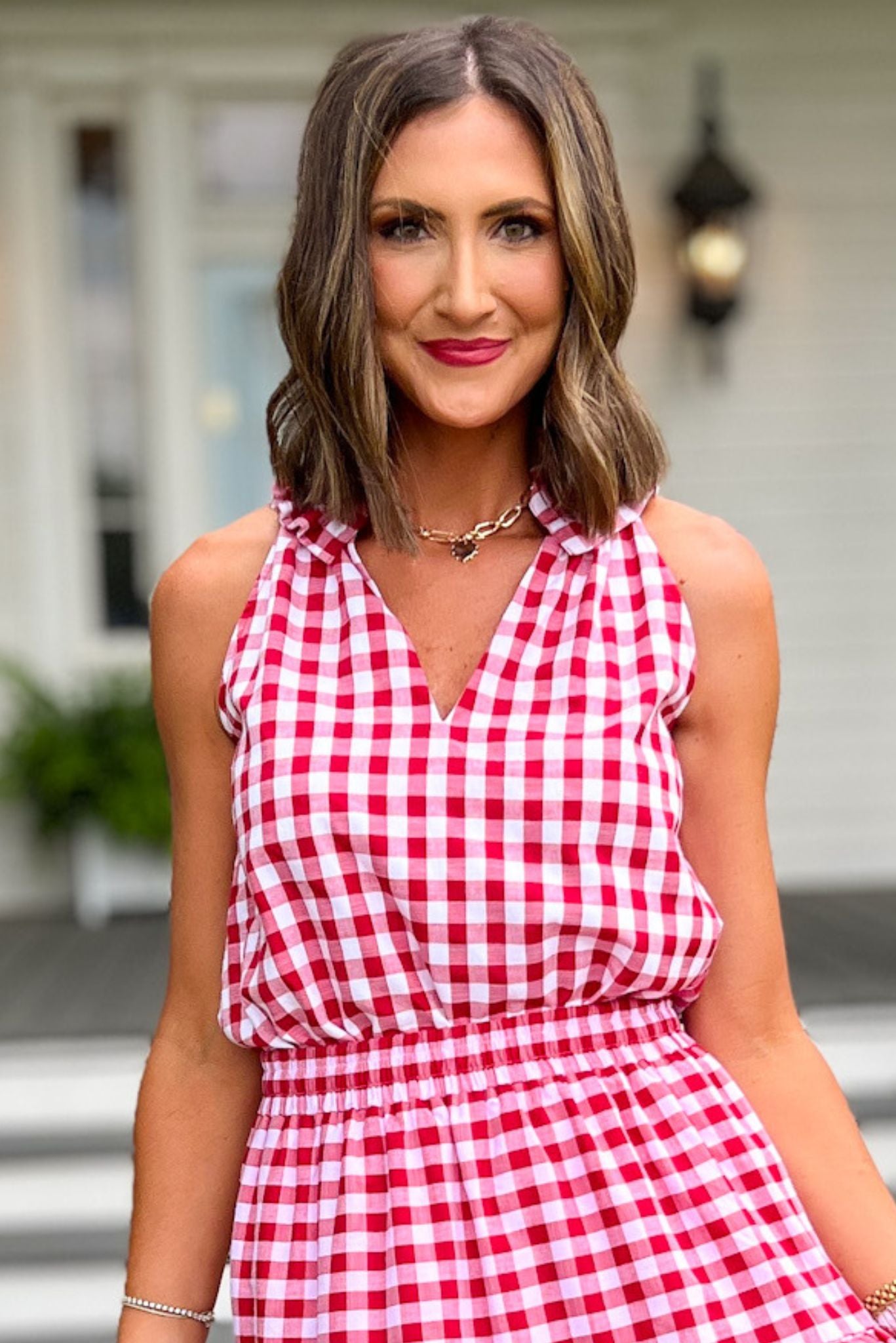 SSYS The Margot Sleeveless Top In Red Gingham, ssys top, ssys the label, elevated top, must have top, Fourth of July collection, must have style, mom style, summer style, shop style your senses by MALLORY FITZSIMMONS, ssys by MALLORY FITZSIMMONS