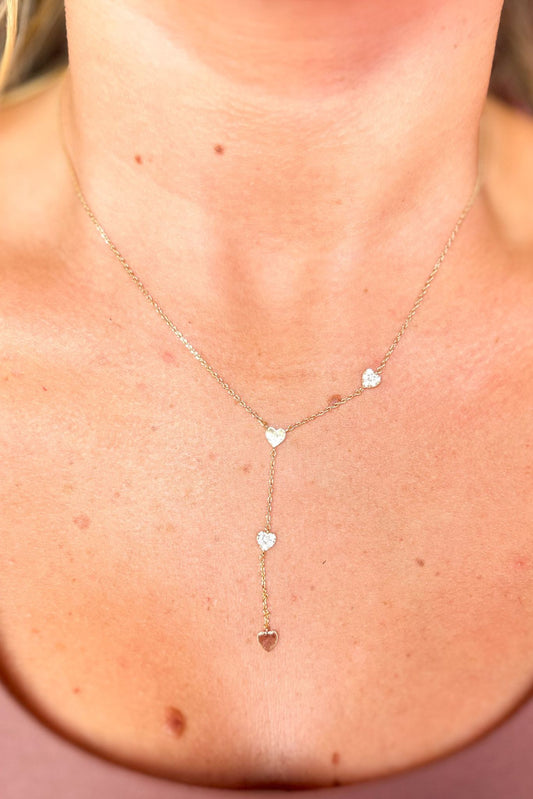 Gold Rhinestone Embellished Heart Link Y Necklace, accessory, necklace, must have accessory, shop style your senses by mallory fitzsimmons
