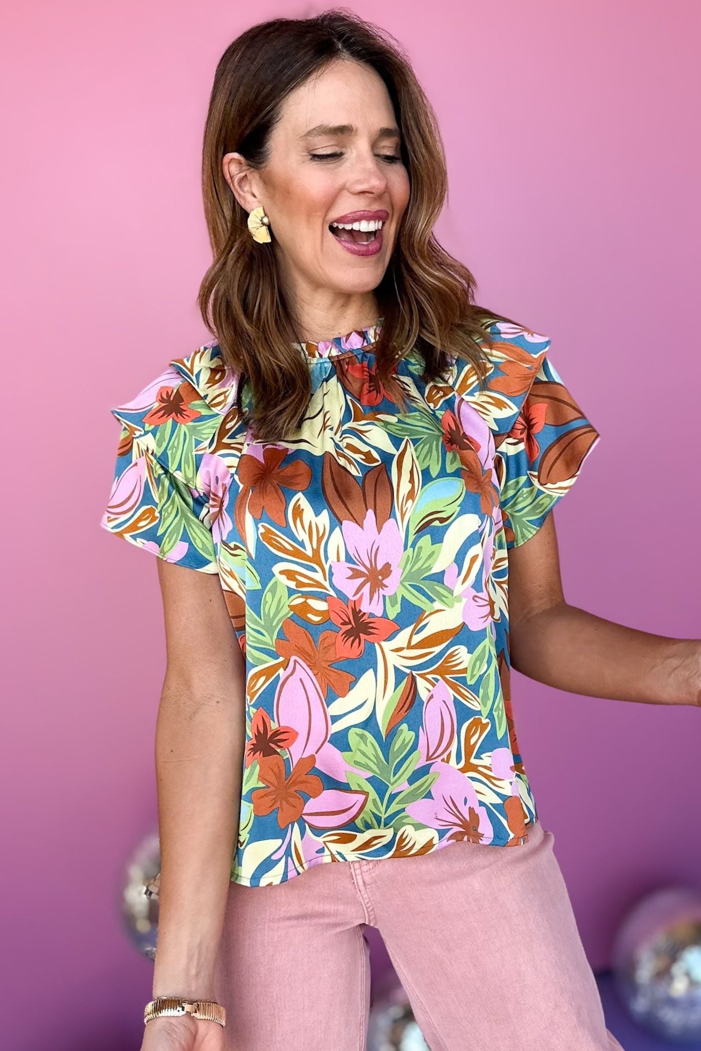 Teal Multi Floral Print Short Sleeve Top, printed top, must have top, must have style, brunch style, summer style, spring fashion, elevated style, elevated top, mom style, shop style your senses by mallory fitzsimmons, ssys by mallory fitzsimmons