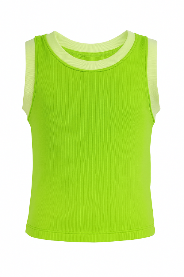 SSYS Kids Ribbed Contrast Crew Neck Tank In Green