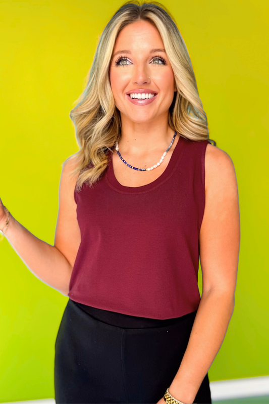 SSYS Signature Sleeveless Fleece Lined U Neck Top In Maroon