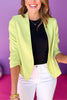 Lime Long Sleeve Open Blazer Jacket, Saturday steal, blazer, must have blazer, must have jacket, spring style, spring fashion, elevated style, layering piece, mom style, shop style your senses by Mallory Fitzsimmons, says by Mallory Fitzsimmons Edit alt text