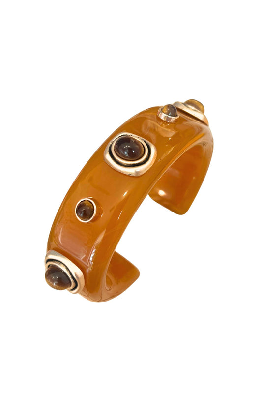 Brown Stone Accent Resin Cuff Bracelet