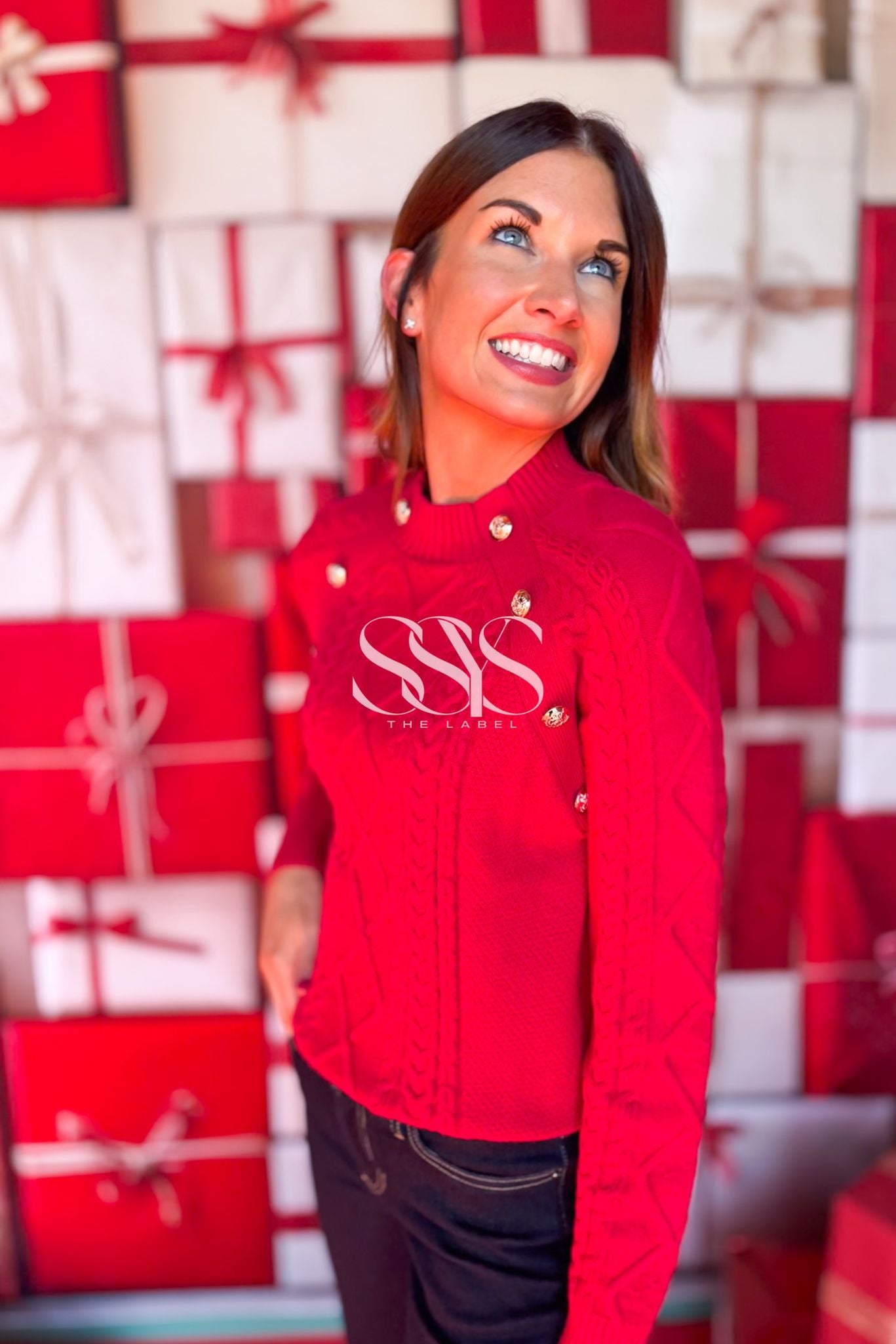 SSYS Larkyn Button Cable Knit Sweater In Red