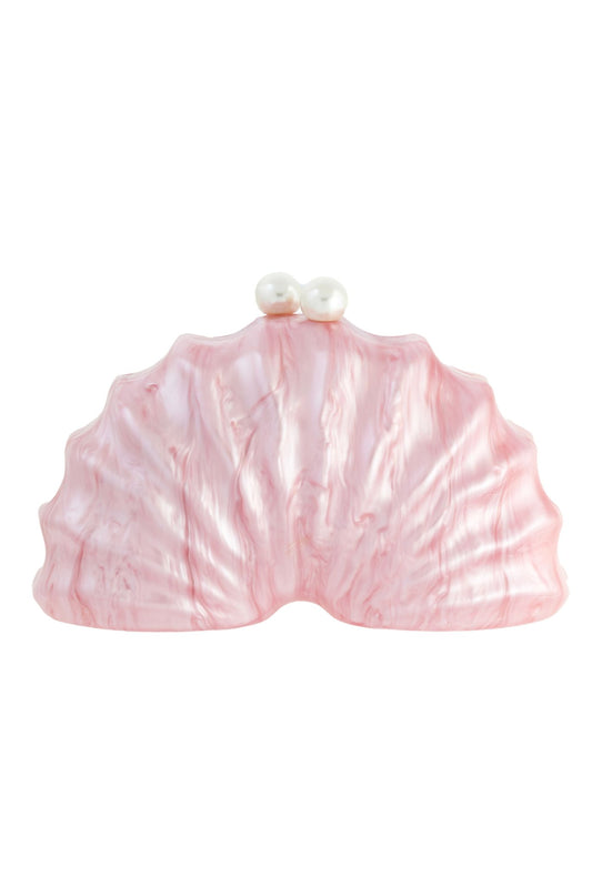 Pink Acrylic Shell Pearl Embellished Evening Clutch