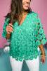 Green V Neck Scalloped Floral Lace 1/2 Sleeve Top, lace top, green top, must have top, must have style, summer style, spring fashion, elevated style, elevated top, mom style, shop style your senses by mallory fitzsimmons, ssys by mallory fitzsimmons  Edit alt text