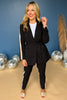 Black Contrast Side Tape Trim Tie Waist Blazer, must have blazer, elevated blazer, elevated style, must have style, mom style, mom blazer, office style, summer style, ssys by mallory fitzsimmons