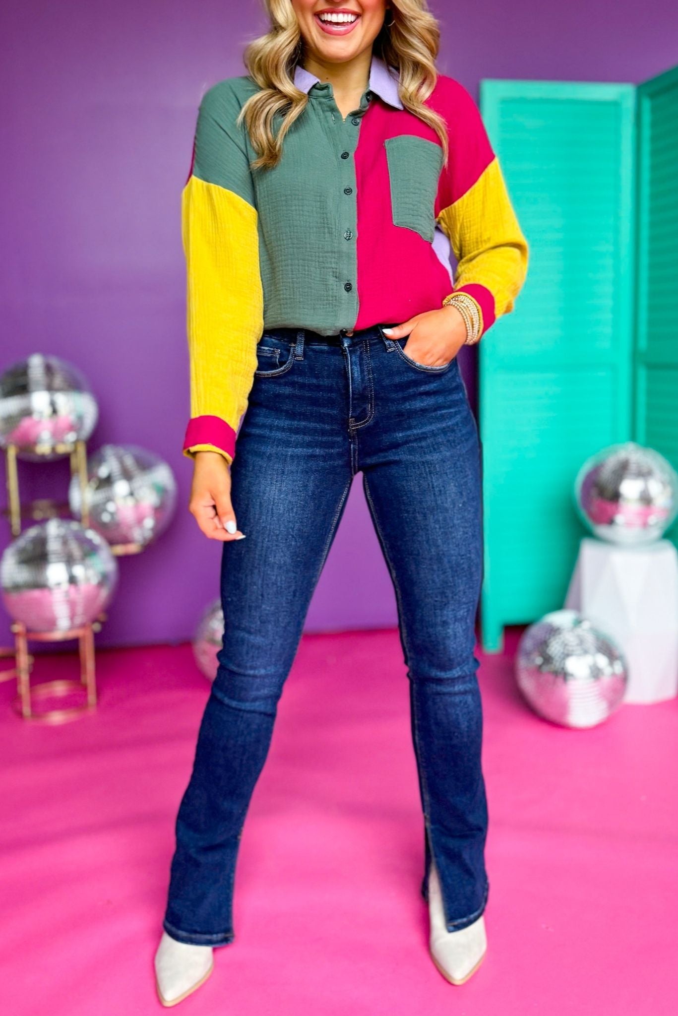 Lovervet by Vervet Blue Dark Wash High Rise Inside Slit Bootcut Jeans, must have jeans, must have style, must have comfortable style, spring fashion, spring style, street style, mom style, elevated comfortable, elevated style, shop style your senses by mallory fitzsimmons