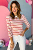Red Pink Striped Shirred Shoulder Knit Top, must have top, must have style, office style, spring fashion, elevated style, elevated top, mom style, work top, shop style your senses by mallory fitzsimmons