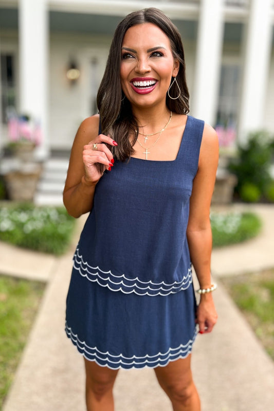 SSYS The Elaine Scallop Ric Rac Linen Skort Set In Navy, ssys set, ssys the label, elevated set, must have set, Fourth of July collection, must have style, mom style, summer style, shop style your senses by MALLORY FITZSIMMONS, ssys by MALLORY FITZSIMMONS