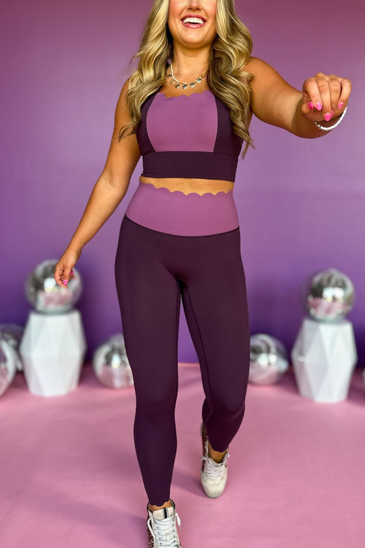  SSYS Dk Plum Purple Colorblock Scallop Seamless Leggings Version 2, elevated leggings, stylish leggings, must have leggings, elevated style, mom style, athleisure, ssys the lablel, ssys athleisure, shop style your sneses by mallory fitzsimmons