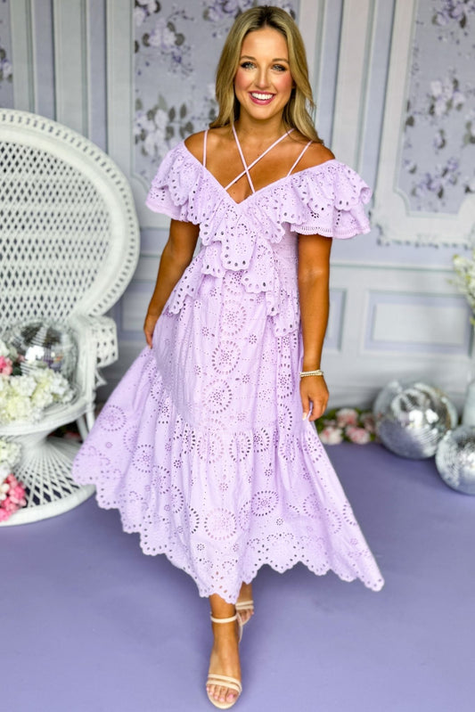 Lavender Strap Detail Eyelet Lace Ruffle Dress, spring dress, elevated dress, must have dress, mothers day dress, special occasion dress, spring style, summer style, church dress, mom style, shop style your senses by Mallory Fitzsimmons, ssys by Mallory Fitzsimmons