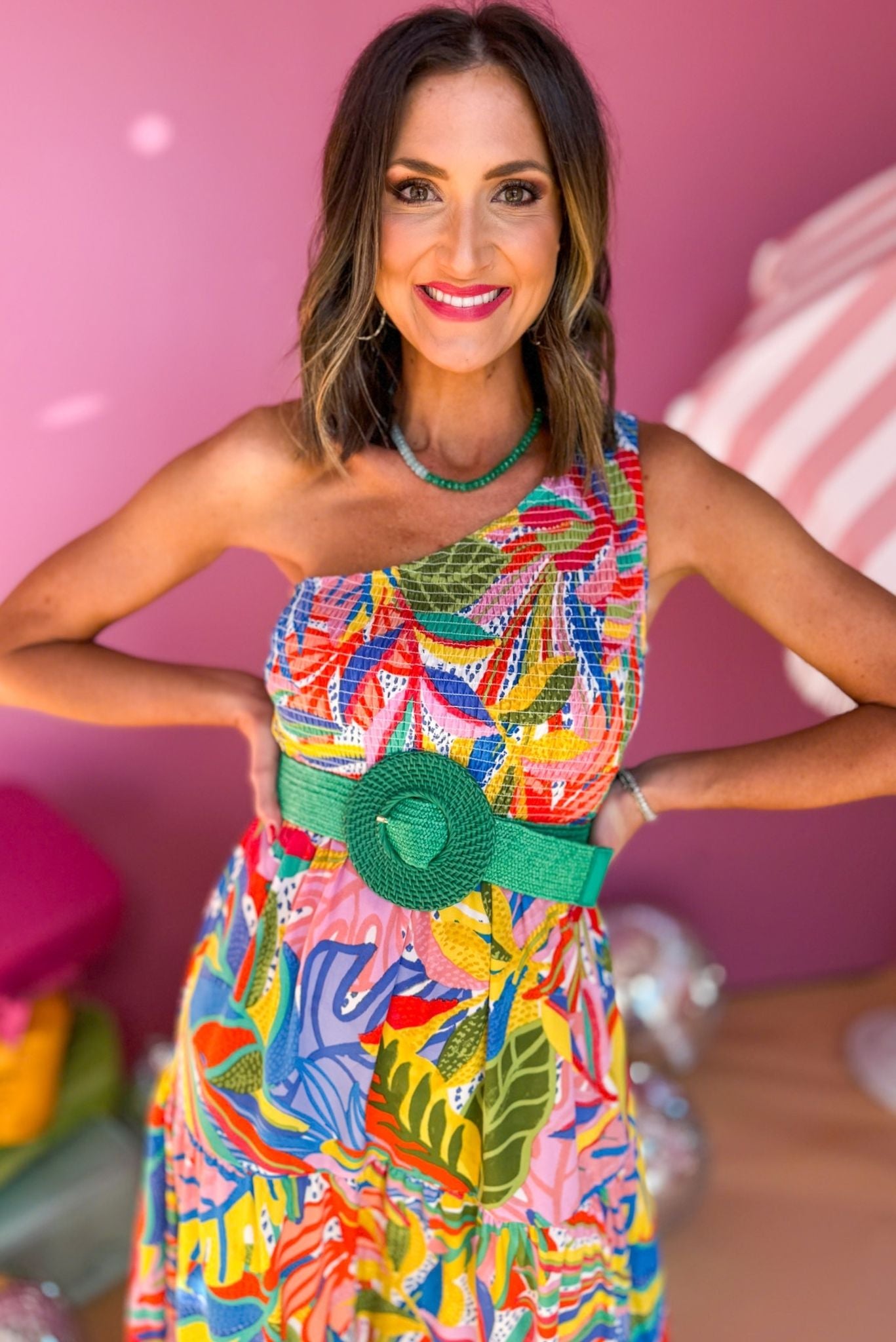 White Multi Floral Printed Smocked One Shoulder Maxi Dress, must have dress, vacation dress, summer dress, elevated dress, printed dress, summer style, vacation style, Cabo collection shop style your senses by mallory fitzsimmons