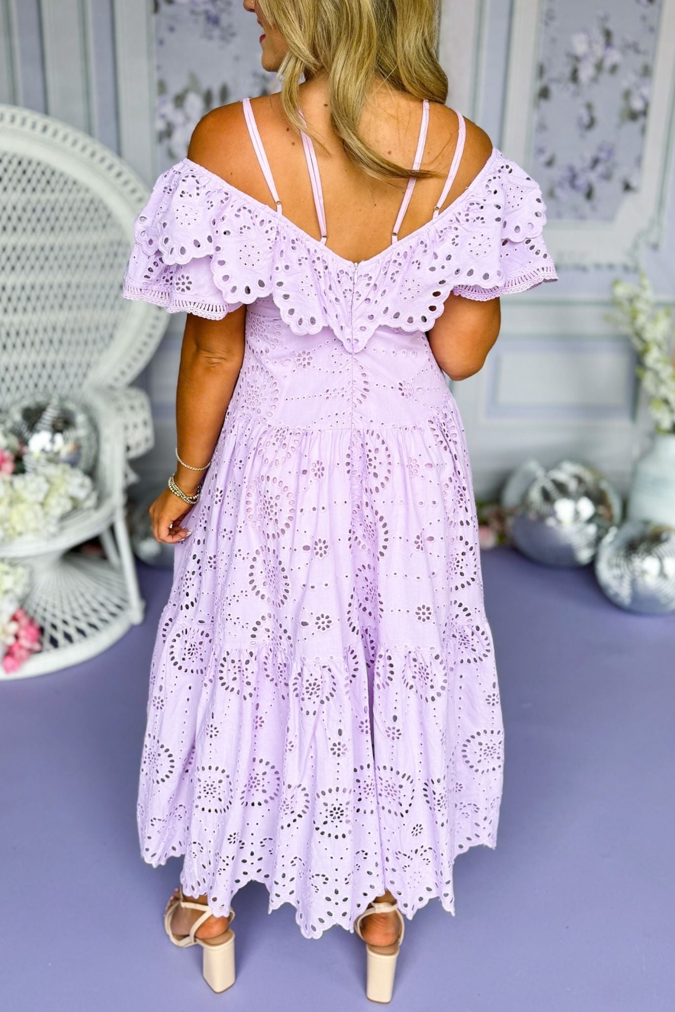 Lavender Strap Detail Eyelet Lace Ruffle Dress, spring dress, elevated dress, must have dress, mothers day dress, special occasion dress, spring style, summer style, church dress, mom style, shop style your senses by Mallory Fitzsimmons, ssys by Mallory Fitzsimmons Edit alt text