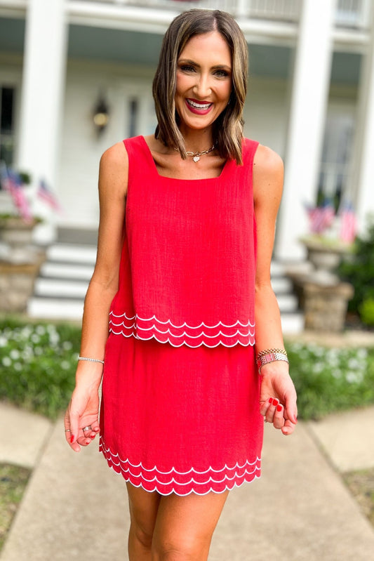 SSYS The Elaine Scallop Ric Rac Linen Skort Set In Red, ssys set, ssys the label, elevated set, must have set, Fourth of July collection, must have style, mom style, summer style, shop style your senses by MALLORY FITZSIMMONS, ssys by MALLORY FITZSIMMONS