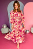 Magenta Floral Printed Frilled Neck Smocked Detail Long Sleeve Maxi Dress, must have dress, must have style, office style, spring fashion, elevated style, elevated dress, mom style, work dress, shop style your senses by mallory fitzsimmons
